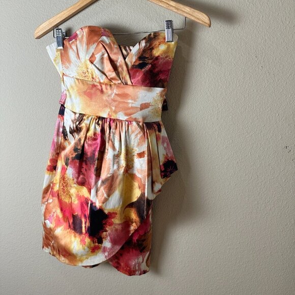 SPEECHLESS FLoral Satiny Strapless Mini Dress Size 3 - Picture 2 of 9